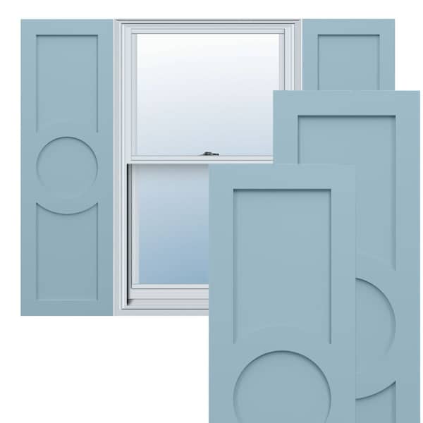 Ekena Millwork True Fit PVC Center Circle Arts & Crafts Fixed Mount Shutters, Peaceful Blue, 18W x 65H, PR - TFP001AC18X065SB