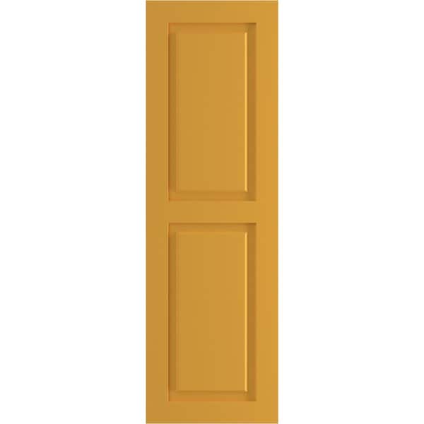 Ekena Millwork True Fit PVC, Two Equal Raised Panel Shutters, Turmeric, 12W x 25H, PR - TFP101RPF12X025TU