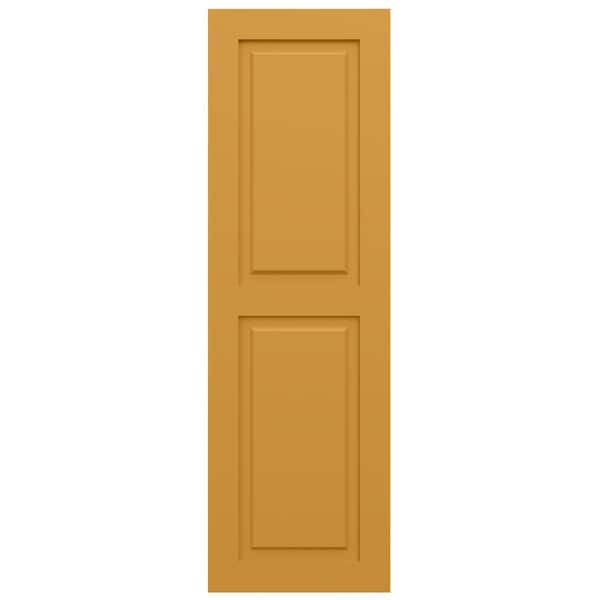 Ekena Millwork True Fit PVC, Two Equal Raised Panel Shutters, Turmeric, 12W x 25H, PR - TFP101RPF12X025TU