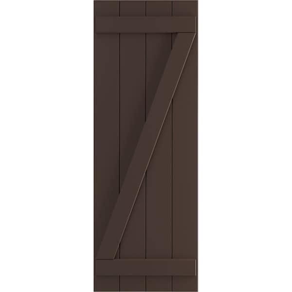 Ekena Millwork True Fit PVC Four Board Joined Board-n-Batten Shutters w/Z-Bar, Raisin Brown , 21 1/2W x 72H, PR - TFP102BBF21X072TB