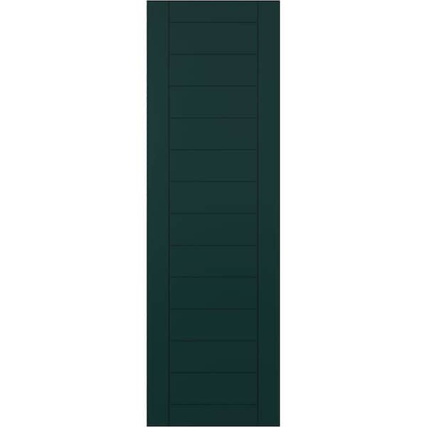 Ekena Millwork True Fit PVC Horizontal Slat Framed Modern Style Fixed Mount Shutters, Thermal Green, 15W x 27H, PR - TFP001HF15X027FG