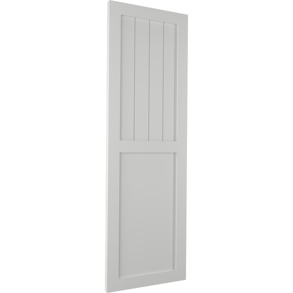 Ekena Millwork True Fit PVC Farmhouse/Flat Panel Combination Fixed Mount Shutters, Hailstorm Gray, 12W x 54H, PR - TFP101FC12X054ST
