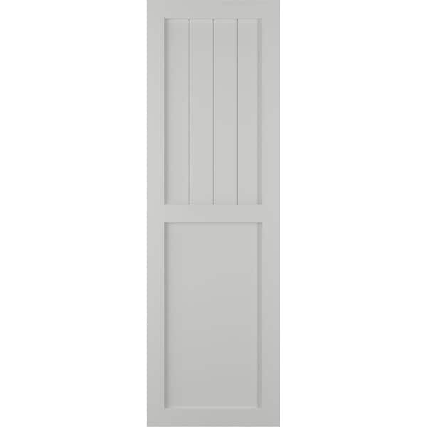 Ekena Millwork True Fit PVC Farmhouse/Flat Panel Combination Fixed Mount Shutters, Hailstorm Gray, 12W x 54H, PR - TFP101FC12X054ST