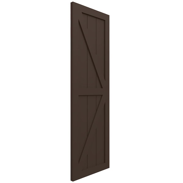 Ekena Millwork True Fit PVC Two Equal Panel Farmhouse Fixed Mount Shutters w/ Z-Bar, Raisin Brown , 12W x 35H, PR - TFP102FH12X035TB