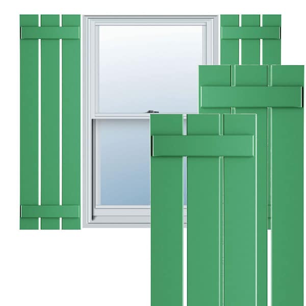 Ekena Millwork True Fit PVC, Three Board Spaced Board-n-Batten Shutters, Lilly Pads , 17 1/8W x 57H, PR - TFP101SBF17X057LP