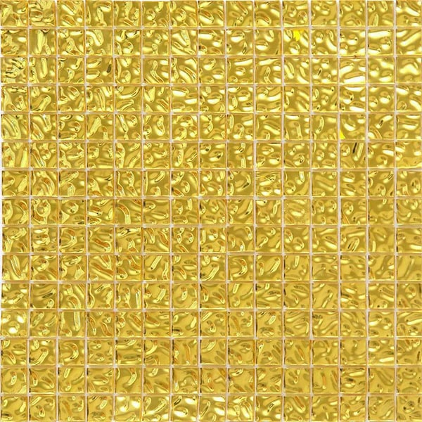 Apollo Tile Altin 12 in. x 12 in. Glossy Shimmer Gold Glass Mosaic Wall and Floor Tile 20 sq. ft./case, 20PK - APLFG028820YA