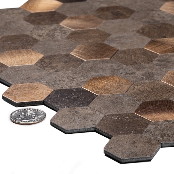 Apollo Tile Sample, 1.25" Gold & Beige Hexagon 20 11.25"X11.25" Peel & Stick Tile - TCPLST9907 SAMPLE