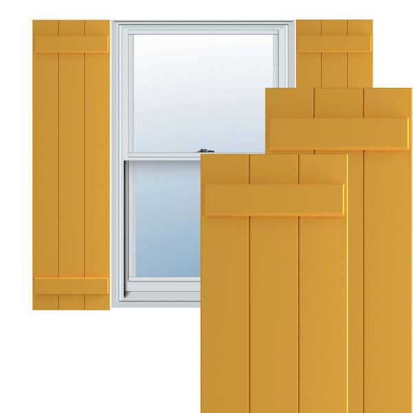 Ekena Millwork True Fit PVC, Three Board Joined Board-n-Batten Shutters, Turmeric, 16 1/8W x 46H, PR - TFP101BBF16X046TU