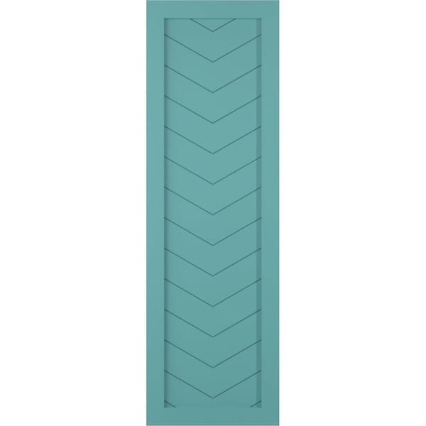 Ekena Millwork True Fit PVC Single Panel Chevron Modern Style Fixed Mount Shutters, Pure Turquoise, 12W x 69H, PR - TFP001CV12X069PT