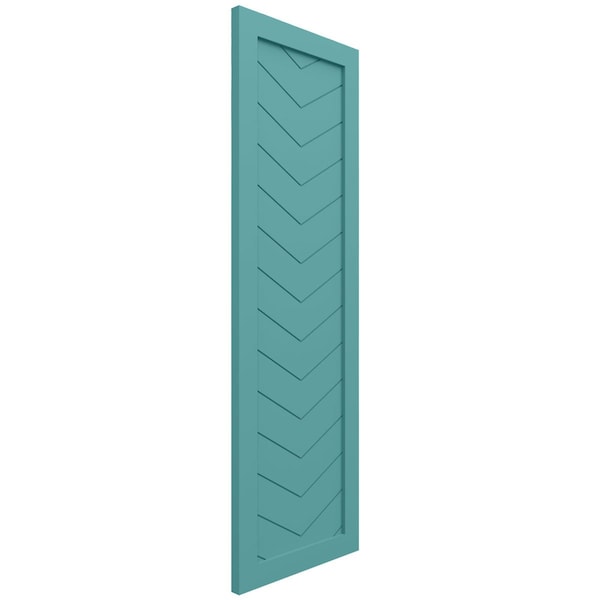 Ekena Millwork True Fit PVC Single Panel Chevron Modern Style Fixed Mount Shutters, Pure Turquoise, 12W x 69H, PR - TFP001CV12X069PT