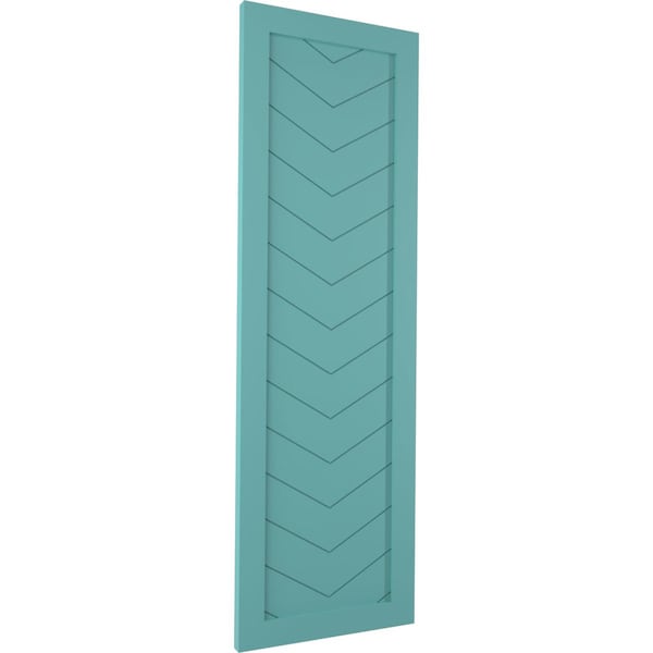 Ekena Millwork True Fit PVC Single Panel Chevron Modern Style Fixed Mount Shutters, Pure Turquoise, 12W x 69H, PR - TFP001CV12X069PT