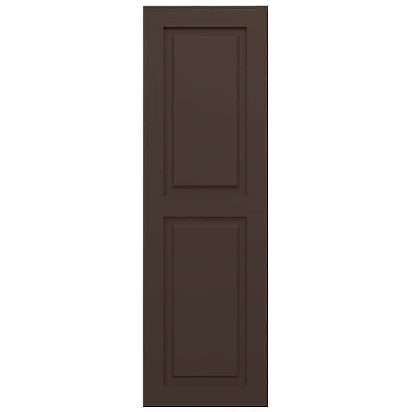 Ekena Millwork True Fit PVC Two Equal Raised Panel Shutters, Raisin Brown, 18W x 63H, PR - TFP101RPF18X063TB