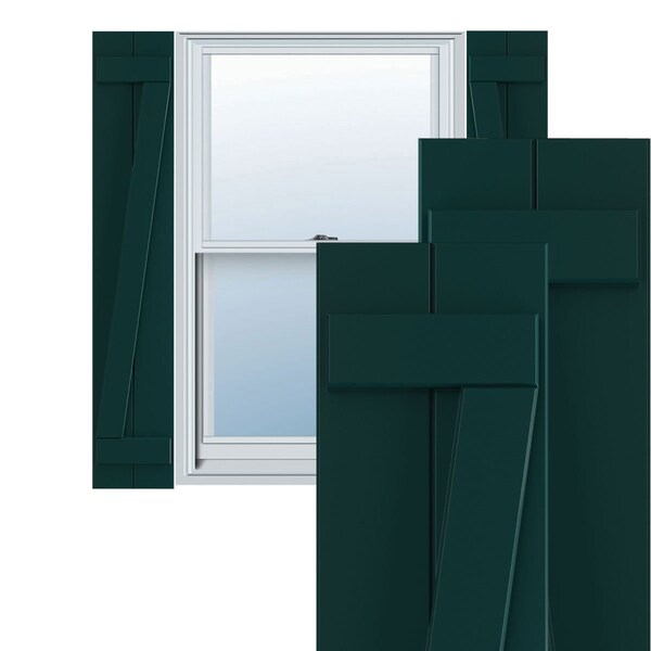Ekena Millwork True Fit PVC Two Board Joined Board-n-Batten Shutters w/Z-Bar, Thermal Green , 10 3/4W x 42H, PR - TFP102BBF11X042FG