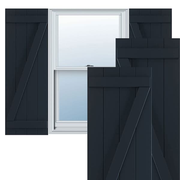 Ekena Millwork True Fit PVC Four Board Joined Board-n-Batten Shutters w/Z-Bar, Starless Night Blue, 21 1/2Wx35H, PR - TFP102BBF21X035OB