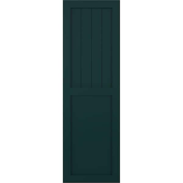 Ekena Millwork True Fit PVC Farmhouse/Flat Panel Combination Fixed Mount Shutters, Thermal Green, 15W x 33H, PR - TFP101FC15X033FG