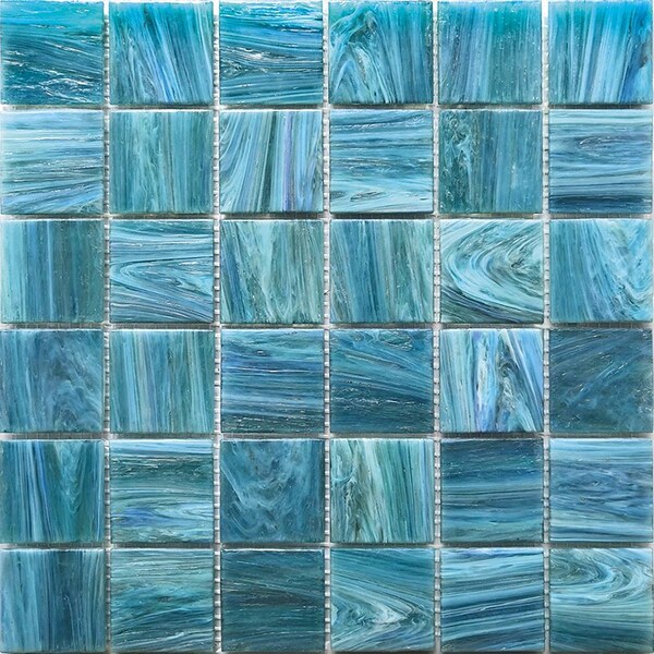 Apollo Tile Celestial 12 in. x 12 in. Glossy Yale Blue Glass Mosaic Wall and Floor Tile 10 sq. ft./case 10-pack - APL2ST88GR727