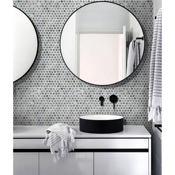 Apollo Tile Blue Ocean 10.34 sq.ft 12.2 in. x12.2 in. Penny Round Glass Mosaic Tile, 10PK - APLAPN9901EC03