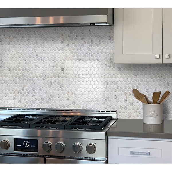 Apollo Tile Carrara White Penny Round 4.83 sq.ft 11.3 in. x12.3 in. Marble Mosaic Tile, 5PK - APLDC99P01EC13