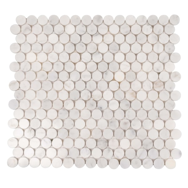 Apollo Tile Carrara White Penny Round 4.83 sq.ft 11.3 in. x12.3 in. Marble Mosaic Tile, 5PK - APLDC99P01EC13