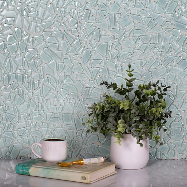 Apollo Tile Sample of Aquamarine Pebble 11.8"x11.8" Glass Mosaic Tile - APLGEM995EC20 SAMPLE