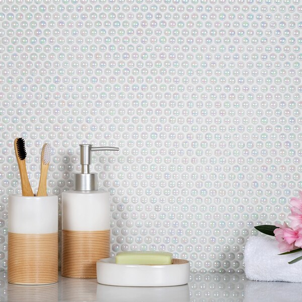 Apollo Tile Sample of White Pearl Bead 12.5"x12.8" Glass Mosaic Tile - APLVRE9910EC59 SAMPLE