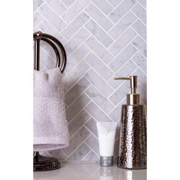 Apollo Tile 1X3 Honed Carrara Herringbone 5.29 sq.ft 12.8 in. x11.9 in. Mrbl Mosaic Tile, 5PK - APLKB99H05PEC29