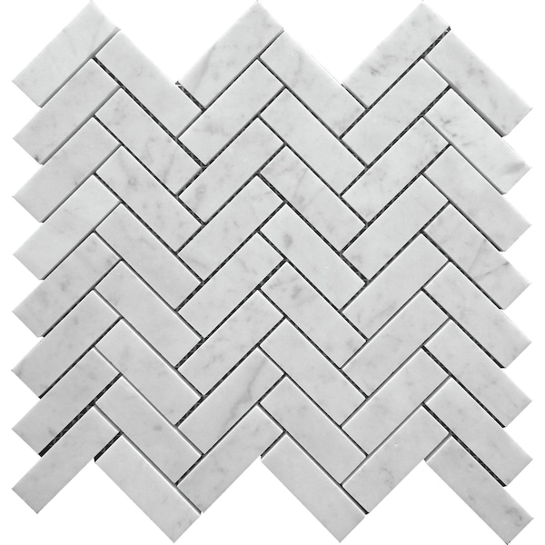 Apollo Tile 1X3 Honed Carrara Herringbone 5.29 sq.ft 12.8 in. x11.9 in. Mrbl Mosaic Tile, 5PK - APLKB99H05PEC29