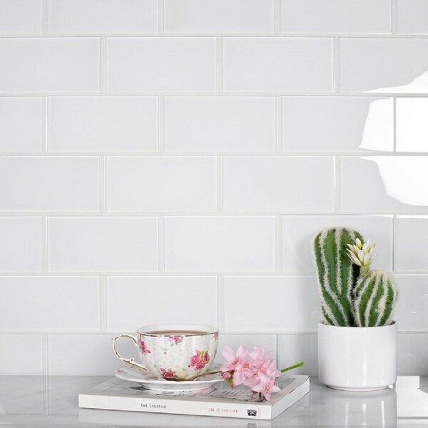 Apollo Tile 3X6 Soft White Glossy Subway Glass Tile 5 Sq.Ft., 40PK - APLA9906636EC98