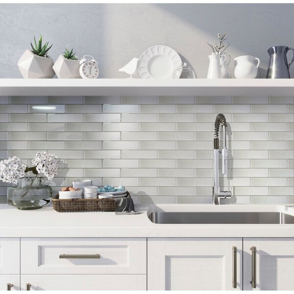 Apollo Tile White Sparkle 2X8 Subway 4.83 sq.ft 11.8 in. x11.8 in. Glass Mosaic Tile, 5PK - APLC9905EC18