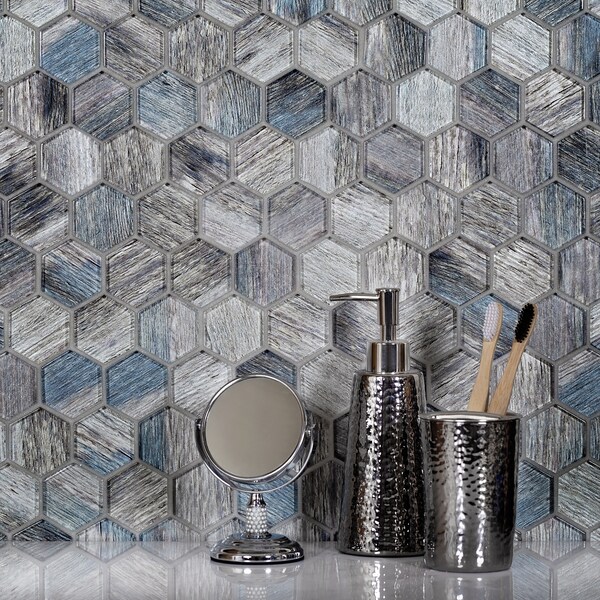 Apollo Tile Sample of Blue Wood Look Hexagon 11.8"x11.8" Glass Subway Tile - APLSRA9902EC51 SAMPLE