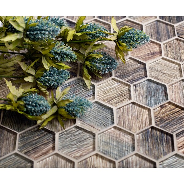 Apollo Tile Sample of Blue Wood Look Hexagon 11.8"x11.8" Glass Subway Tile - APLSRA9902EC51 SAMPLE