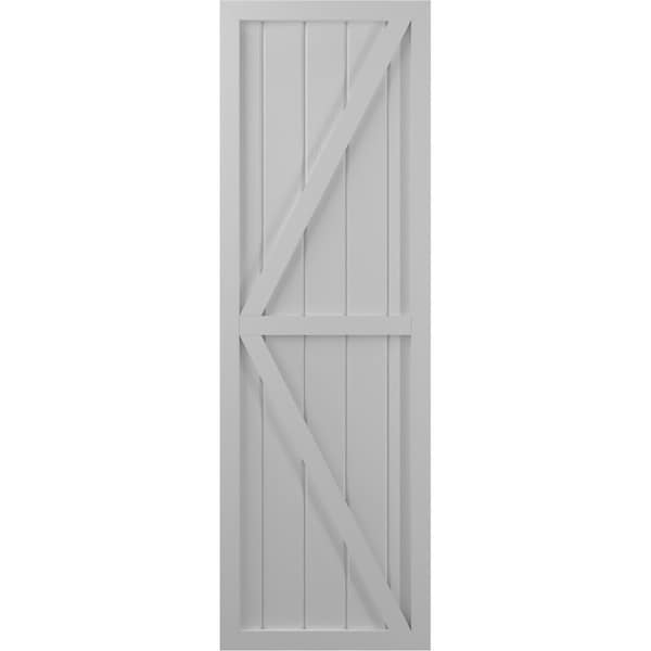 Ekena Millwork Americraft 5-Board Wood 2 Equal Panel Frmd Board-n-Batten Shutters w/ Dubl Z-Bar, ARW102BF518X38PRH - ARW102BF518X38PRH
