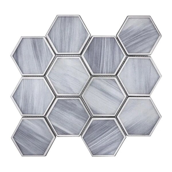 Apollo Tile 9x10 in. Matte Soft Silver Gray Glass Mosaic Hexagon Wall and Floor Tile 3.28 sq ft/case, 5PK - APLSTR8805A