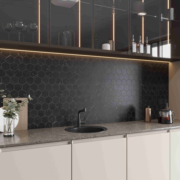 Apollo Tile Aloha 10 x 12 in. Polished Black with White Vein Glass, Wall and Floor Tile 8.29 sq ft/case, 10PK - APLNNH8816BKA