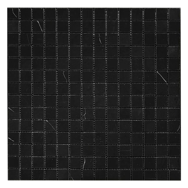 Apollo Tile 12 x 12 in. Polished Jet Black Marble Mosaic Square Wall and Floor Tile 5 sq ft/case, 5PK - APLTX88S09PA