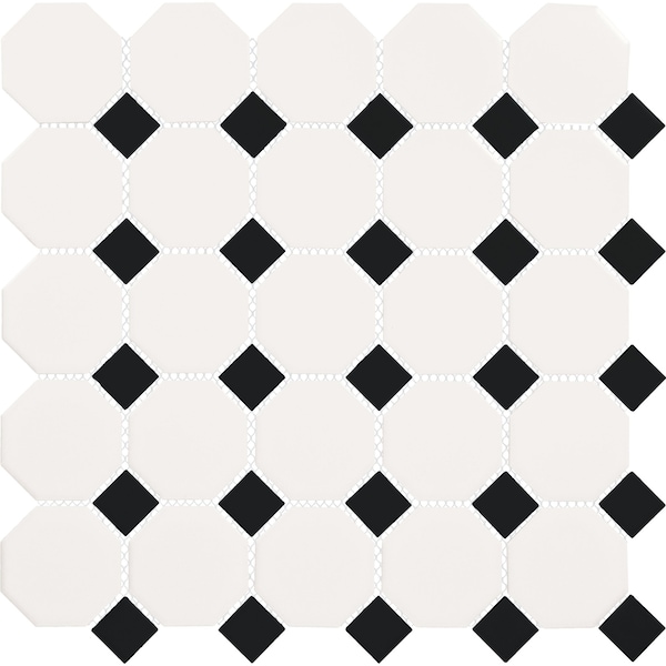 Daltile Daltile Octagon and Dot 2 x 2 Ceramic Mosaic Wall & Floor Tile in White/Black, 10PK - 65012OCT21MS1P2