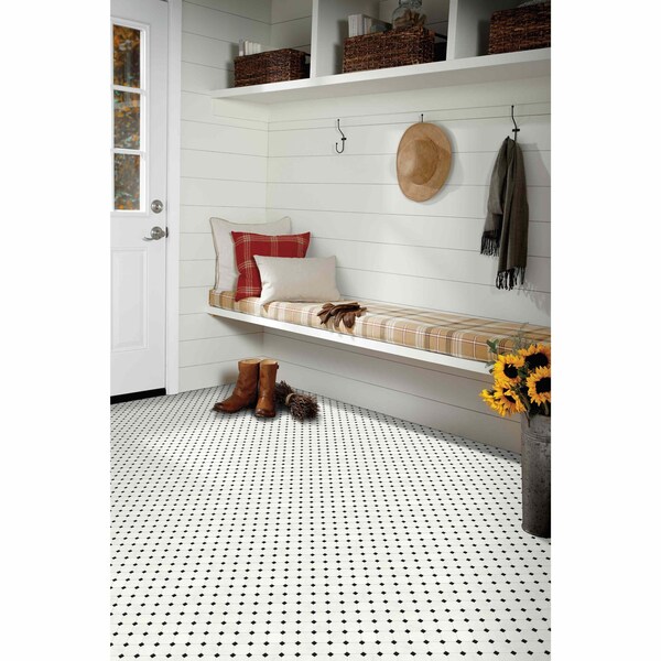 Daltile Daltile Octagon and Dot 2 x 2 Ceramic Mosaic Wall & Floor Tile in White/Black, 10PK - 65012OCT21MS1P2