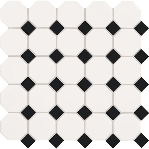 Daltile Daltile Octagon and Dot 2 x 2 Ceramic Mosaic Wall & Floor Tile in White/Black, 10PK - 65012OCT21MS1P2