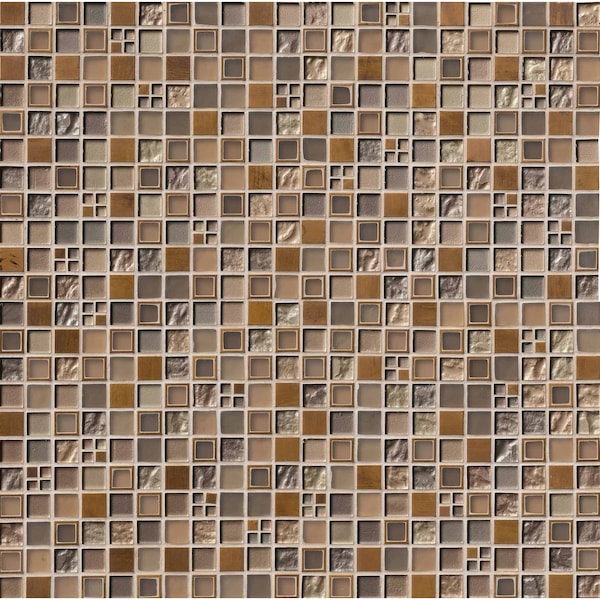 Msi Manhattan Mounted SAMPLE Blend Random Sized Glass And Metal Mosaic Tile In Brown - ZOR-MD-0113-SAM