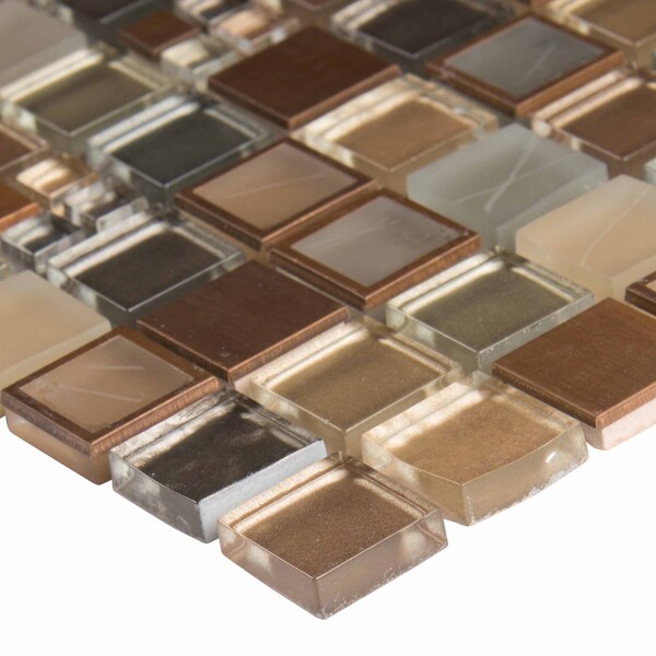 Msi Manhattan Mounted SAMPLE Blend Random Sized Glass And Metal Mosaic Tile In Brown - ZOR-MD-0113-SAM
