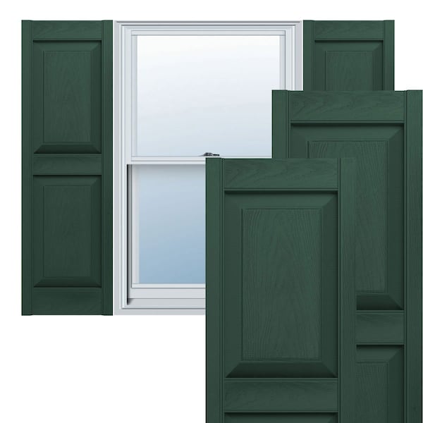 Ekena Millwork 14 3/4-in. W x 63-in. H Mid-America Vinyl, Williamsburg Double Panel Shutters, 122, Midnight Green, PR - 00021463122