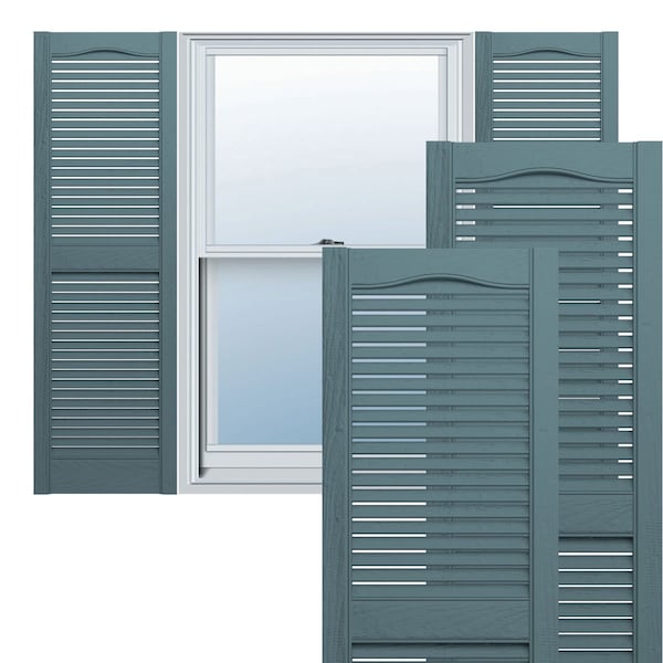 Ekena Millwork 14 1/2-in. W x 80-in. H Vinyl, Cathedral Top Center Mullion, Open Louver Shutters, Wedgewood Blue, PR - LL1S14X08000WB