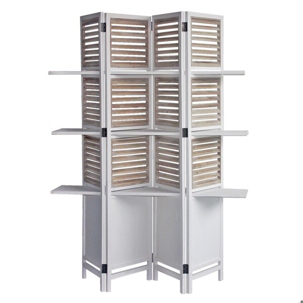 Homeroots 63 x 10 x 71 in. Traditional White Wood Shutter Screen - 342741