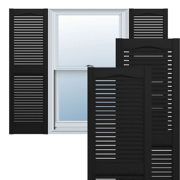 Ekena Millwork Lifetime Vinyl, Standard Cathedral Top Center Mullion, Open Louver Shutters, LL1S14X07200BL, PR - LL1S14X07200BL