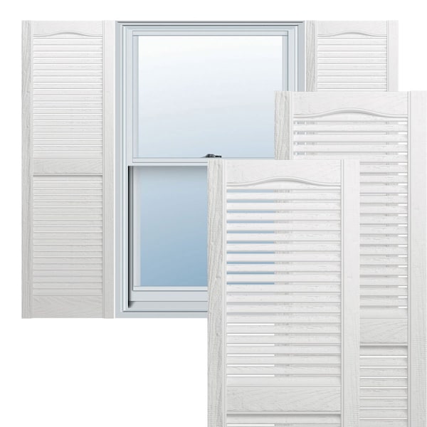 Ekena Millwork Lifetime Vinyl, Standard Cathedral Top Center Mullion, Open Louver Shutters, LL1S14X06000WH, PR - LL1S14X06000WH