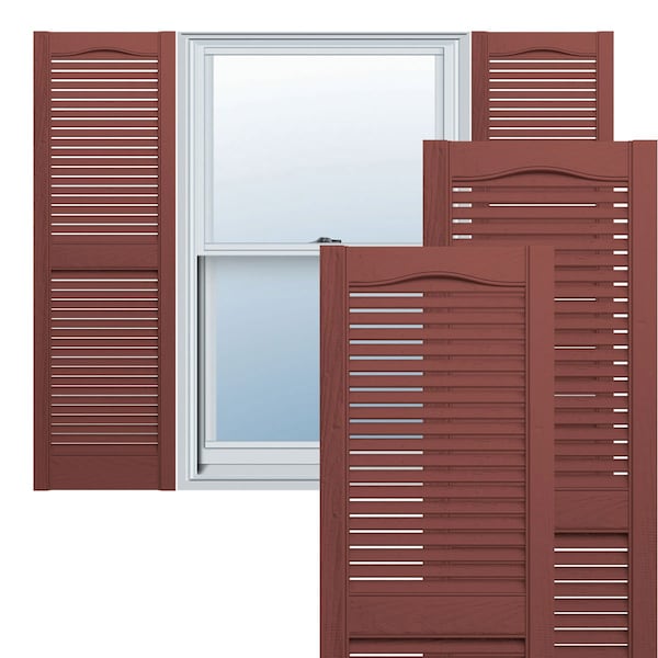 Ekena Millwork Lifetime Vinyl, Standard Cathedral Top Center Mullion, Open Louver Shutters, LL1S14X05500RD, PR - LL1S14X05500RD