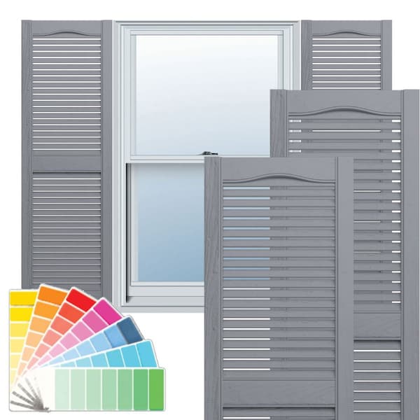 Ekena Millwork Lifetime Vinyl, Standard Cathedral Top Center Mullion, Open Louver Shutters, LL1S14X04800PG, PR - LL1S14X04800PG