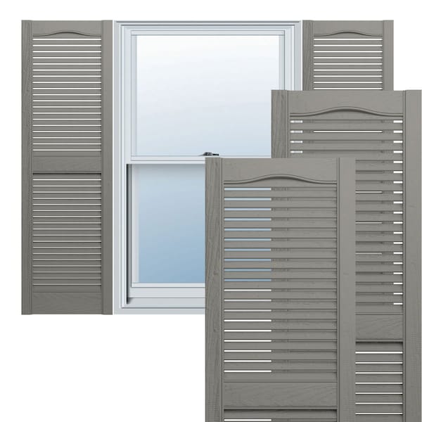 Ekena Millwork Lifetime Vinyl, Standard Cathedral Top Center Mullion, Open Louver Shutters, LL1S12X04800CL, PR - LL1S12X04800CL