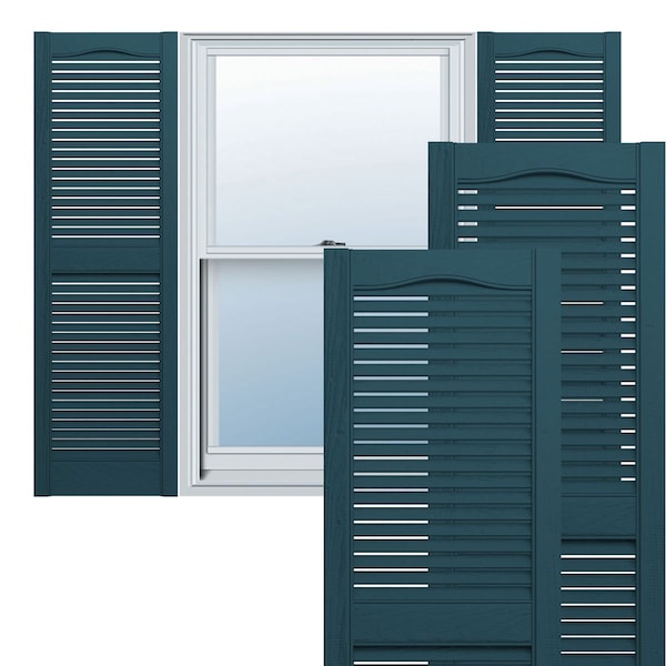 Ekena Millwork Lifetime Vinyl, Standard Cathedral Top Center Mullion, Open Louver Shutters, LL1S14X05200MB, PR - LL1S14X05200MB