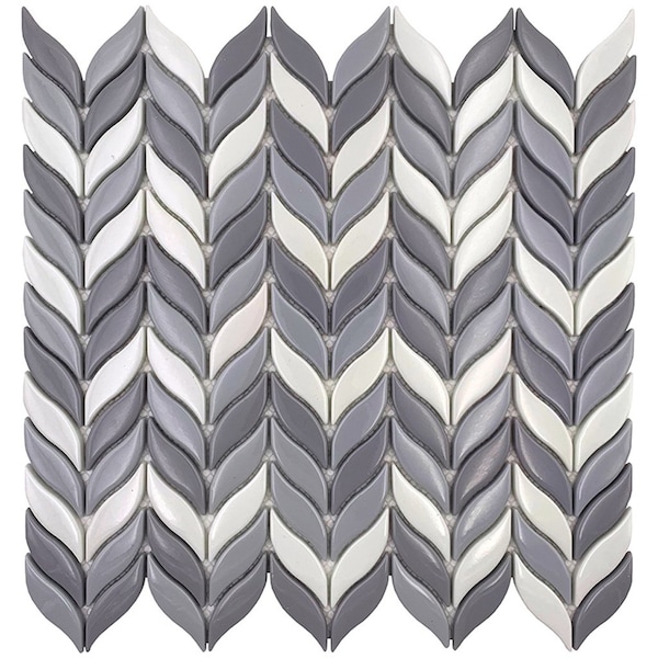 Apollo Tile Gray White 11.6 in x 12.1 in Recycled Glass Glossy Floor and Wall Mosaic Tile 9.75 sqft/case, 10PK - APLVRE8815A